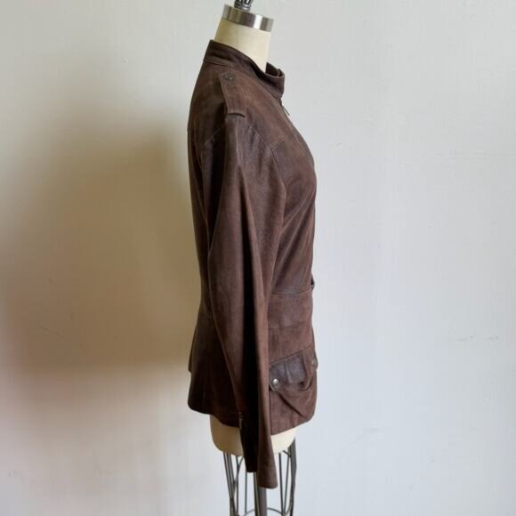 JOSEPH Brown Sueded Leather Biker Aviator Jacket - Picture 2 of 12